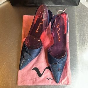 Nina Ileona-YF Fishnet heels Navy with Glitter Size 8 1/2 M